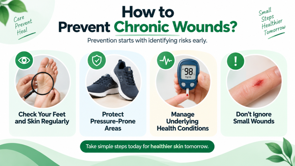 How to prevent chronic wounds with regular foot checks, pressure protection, health management and early wound care