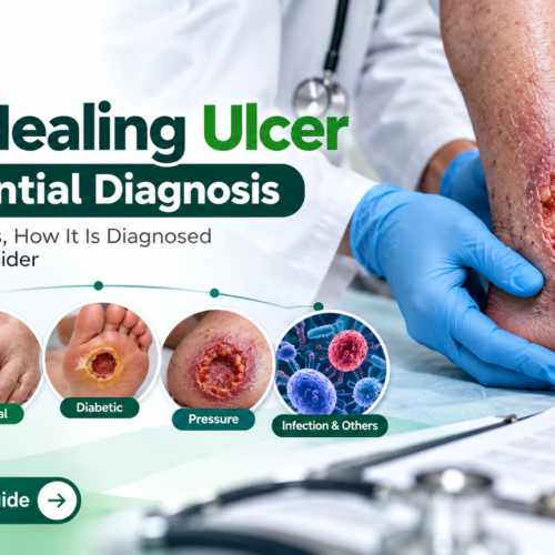 Non-Healing Ulcer Differential Diagnosis showing venous, arterial, diabetic, pressure and infectious ulcer causes