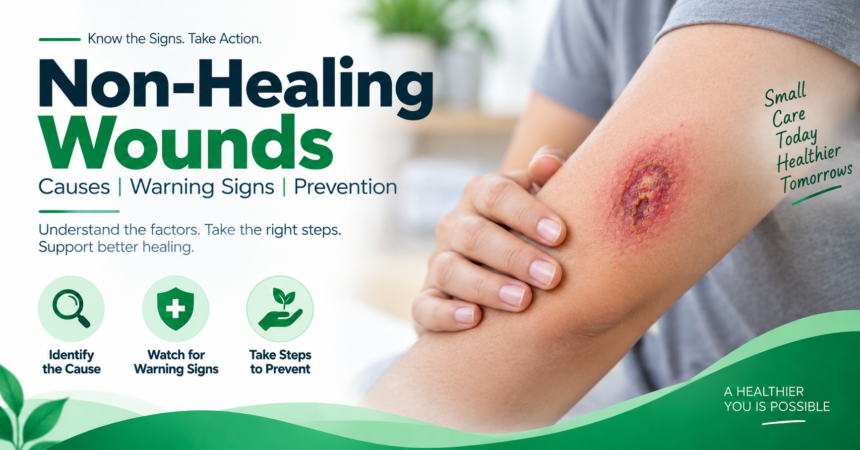 Non-healing wound on the arm showing causes, warning signs and prevention