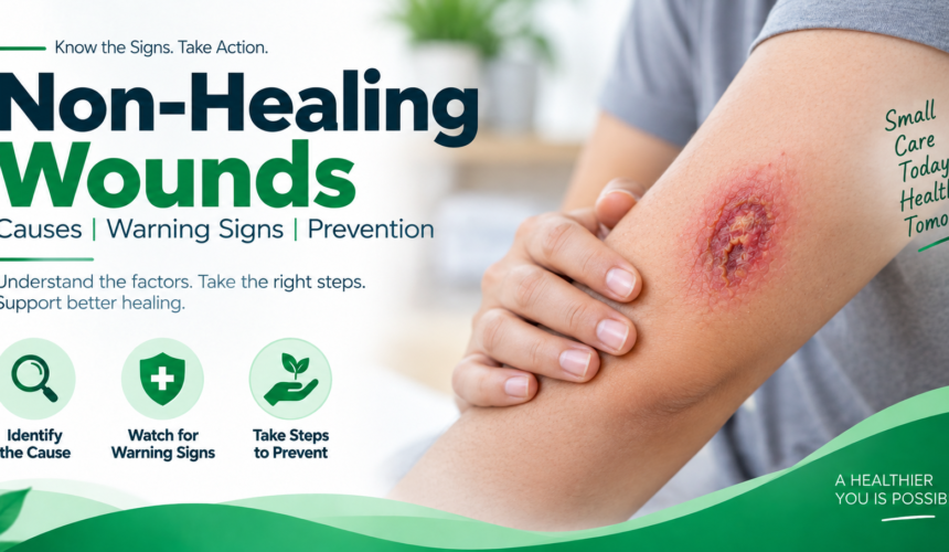 Non-Healing Wounds – Causes, Warning Signs and Prevention Non-healing wound on the arm showing causes, warning signs and prevention