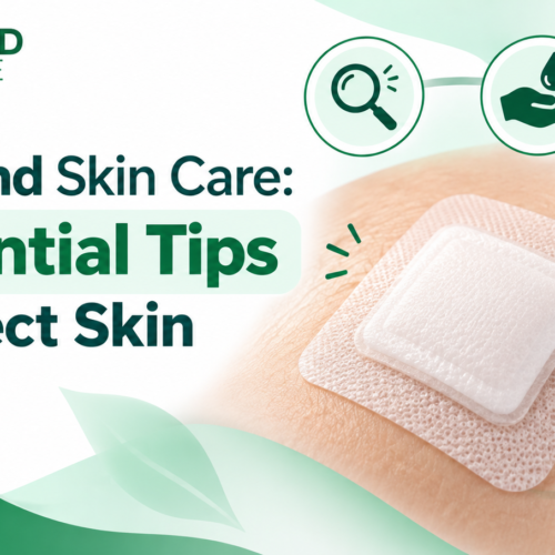 Periwound Skin Care: 7 essential tips to protect skin around a wound, featuring a protective dressing and skin care icons.