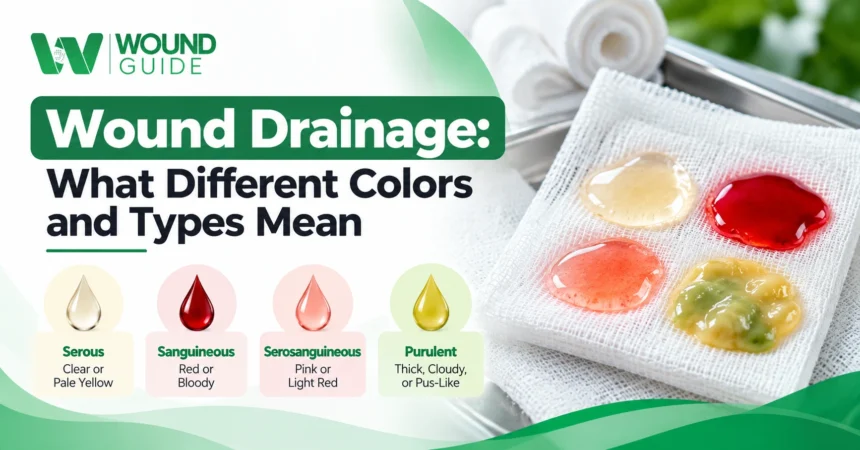 Wound Drainage: What Different Colors and Types Mean Wound drainage colors and types, including serous, sanguineous, serosanguineous, and purulent drainage. Copy alt text