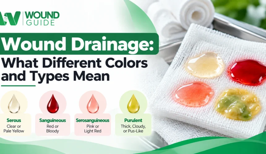 Wound Drainage: What Different Colors and Types Mean Wound drainage colors and types, including serous, sanguineous, serosanguineous, and purulent drainage. Copy alt text