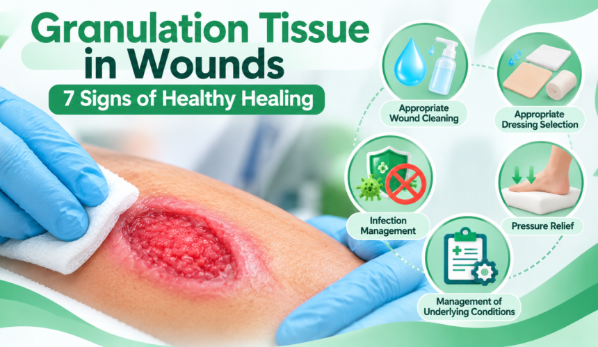 Granulation Tissue in Wounds: 7 Signs of Healthy Healing Granulation Tissue in Wounds showing healthy healing tissue, wound cleaning and key wound care steps